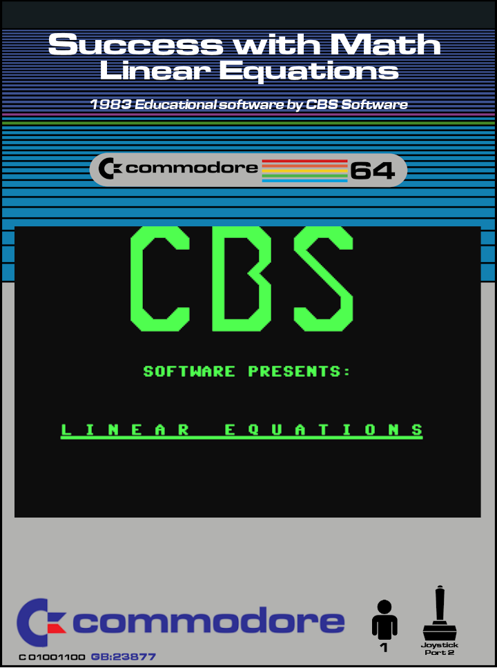 Success with Algebra Linear Equations box art for Commodore 64